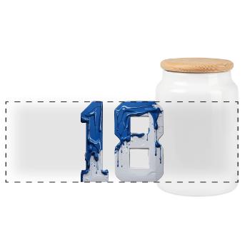 NO. 18 NUMBER 18 BLUE WHITE 18TH BIRTHDAY - Panoramic Cookie Jar with Wooden Lid - white - Front