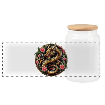 China Dragon - Panoramic Cookie Jar with Wooden Lid - white - Front