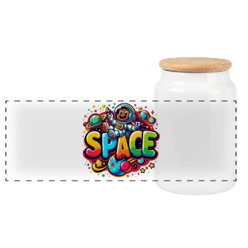 Space astronaut child - Panoramic Cookie Jar with Wooden Lid - white - Front