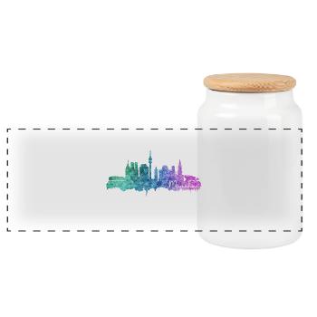 München Skyline - Panorama Keksdose mit Holzdeckel - Weiß - Vorne