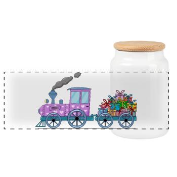 Train pour enfants avec remorque rose - Boîte à biscuits avec couvercle en bois - blanc - Devant