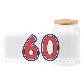 60. 60 JAHRE. 60-JÄHRIGES JUBILÄUM. 60. GEBURTSTAG. - Panorama Keksdose mit Holzdeckel - Weiß - Vorne