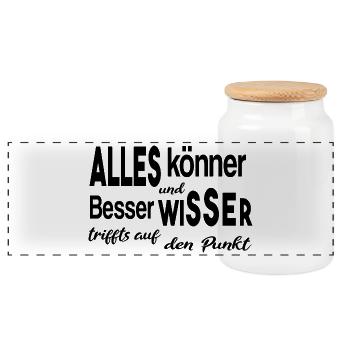 Besserwisser Alleskönner Klugscheißer - Panorama Keksdose mit Holzdeckel - Weiß - Vorne