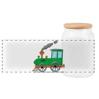 Children's train railway green - Panoramic Cookie Jar with Wooden Lid - white - Front
