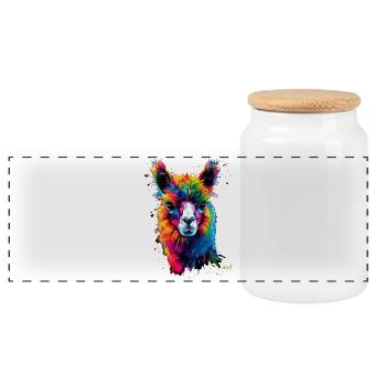 Alpaca Pop Art Bright Colors Llama Rainbow Alpaca - Panoramic Cookie Jar with Wooden Lid - white - Front