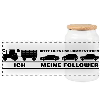 Ich meine Follower Liken und Kommentieren Landwirt - Panorama Keksdose mit Holzdeckel - Weiß - Vorne