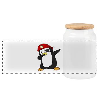 Pirat Pinguin Piraten - Panorama Keksdose mit Holzdeckel - Weiß - Vorne