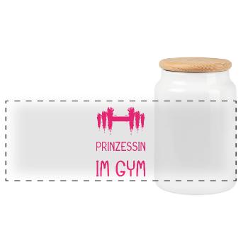 Princess Gym saying - Princess in the gym - Panoramic Cookie Jar with Wooden Lid - white - Front