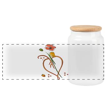 Flowers, flower with leaf in the shape of a heart - Panoramic Cookie Jar with Wooden Lid - white - Front