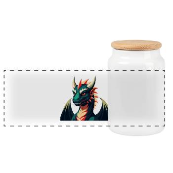 Drache Cartoon Figur Buntes Haustier Tier - Panorama Keksdose mit Holzdeckel - Weiß - Vorne