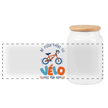 Né pour faire du vélo avec papa – Body Bébé Bio - Boîte à biscuits avec couvercle en bois - blanc - Devant