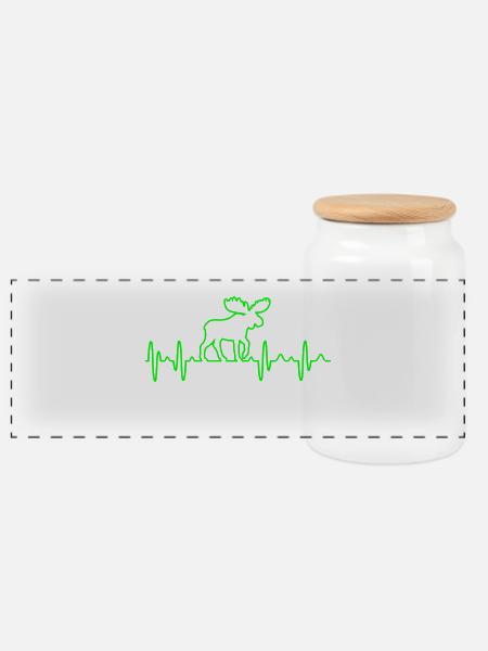 Elch Älg Elchbulle Elchkuh Herzschlag Heartbeat - Panorama Keksdose mit Holzdeckel - Weiß