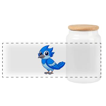 Blue Jay Niedliche Maskottchen Zeichentrickfigur Kawaii - Panorama Keksdose mit Holzdeckel - Weiß - Vorne