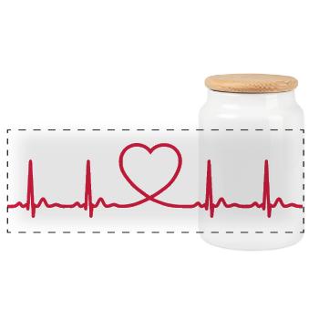 Heartbeat ECG Line Medical Pulse Wave Icon Vector - Panoramic Cookie Jar with Wooden Lid - white - Front