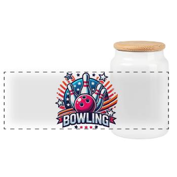 Bowling Logo - Panoramic Cookie Jar with Wooden Lid - white - Front