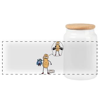 Peanut Morning Grouch Early Bird Bodybuilder - Panoramic Cookie Jar with Wooden Lid - white - Front