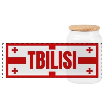 Tiflis Stadt mit georgischem Flaggendesign - Panorama Keksdose mit Holzdeckel - Weiß - Vorne