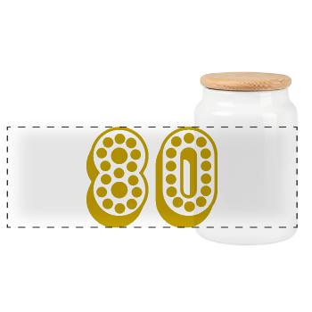 80. 80 JAHRE. 80-JÄHRIGES JUBILÄUM. 80. GEBURTSTAG. - Panorama Keksdose mit Holzdeckel - Weiß - Vorne