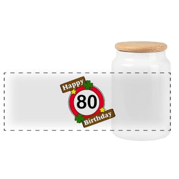 80th Birthday , Happy Birthday 80 (25) - Panoramic Cookie Jar with Wooden Lid - white - Front