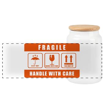 Fragile Handle with Care Versandetikett - Panorama Keksdose mit Holzdeckel - Weiß - Vorne