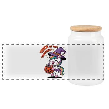 Trick Or Treat Yourself - Panoramic Cookie Jar with Wooden Lid - white - Front