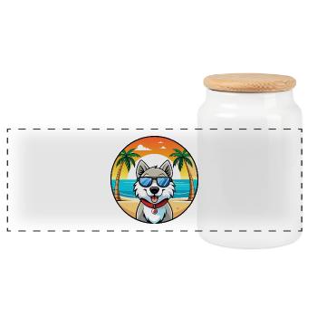 Kanadischer Labrador Husky Hunderasse Cartoon Beach - Panorama Keksdose mit Holzdeckel - Weiß - Vorne