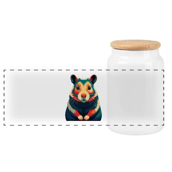 Hamster Zeichentrickfigur Buntes Haustier Tier - Panorama Keksdose mit Holzdeckel - Weiß - Vorne