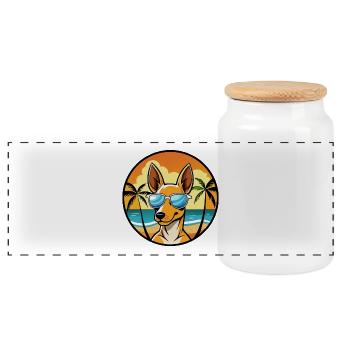 Podenco Ibizenco Hunderasse Cartoon Sonnenbrille Strand - Panorama Keksdose mit Holzdeckel - Weiß - Vorne