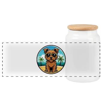 Norfolk Terrier Hunderasse Cartoon Sonnenbrille Strand - Panorama Keksdose mit Holzdeckel - Weiß - Vorne