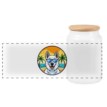 Berger Blanc Suisse Dog Breed Cartoon Sunglasses - Panoramic Cookie Jar with Wooden Lid - white - Front