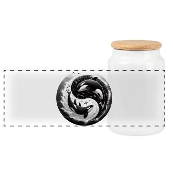Yin and Yang Orca - Panoramic Cookie Jar with Wooden Lid - white - Front