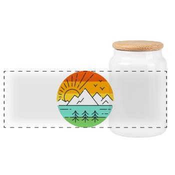 Mountain Lake Sunset Panorama - Panoramic Cookie Jar with Wooden Lid - white - Front