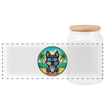 Schwarzer Norwegischer Elchhund Hunderasse Cartoon Strand - Panorama Keksdose mit Holzdeckel - Weiß - Vorne