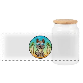 Berger Picard Hunderasse Cartoon Sonnenbrille Strand - Panorama Keksdose mit Holzdeckel - Weiß - Vorne