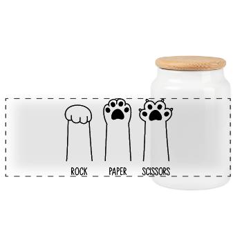 Roche Papier Ciseaux - Boîte à biscuits avec couvercle en bois - blanc - Devant