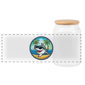 Hai Lustige Cartoon Sommer Strand Sonnenbrille Cool - Panorama Keksdose mit Holzdeckel - Weiß - Vorne