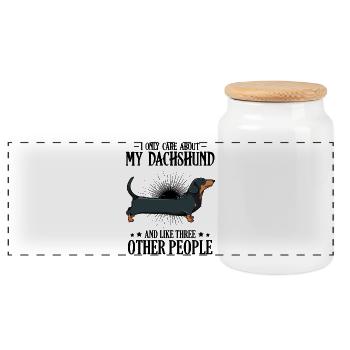 dachshund - Panoramic Cookie Jar with Wooden Lid - white - Front