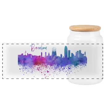 Barcelona - Panorama Keksdose mit Holzdeckel - Weiß - Vorne