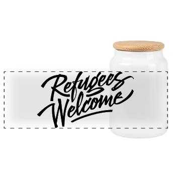 Refugees Welcome Logo - Panorama Keksdose mit Holzdeckel - Weiß - Vorne