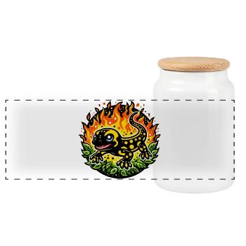 Fire salamander - Panoramic Cookie Jar with Wooden Lid - white - Front