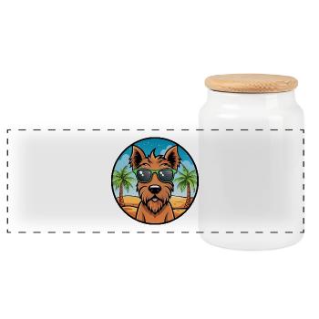 Irish Terrier Hunderasse Cartoon Sonnenbrille Strand - Panorama Keksdose mit Holzdeckel - Weiß - Vorne