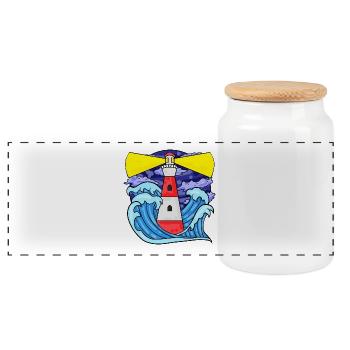 Phare avec vagues Mer du Nord Mer Baltique cadeau - Boîte à biscuits avec couvercle en bois - blanc - Devant