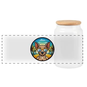 Mexikanische haarlose Hunderasse Cartoon Sonnenbrille Strand - Panorama Keksdose mit Holzdeckel - Weiß - Vorne