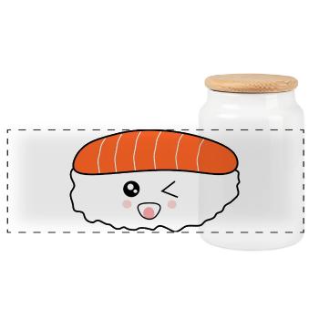 Cuisine kawaii, cuisine japonaise, poisson japonais - Boîte à biscuits avec couvercle en bois - blanc - Devant