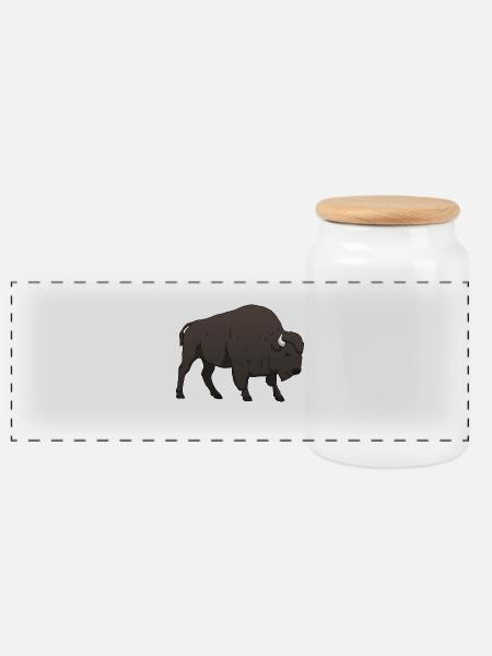 Bison Büffel - Panorama Keksdose mit Holzdeckel - Weiß