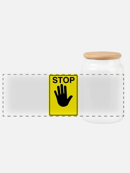Stop Schild Logo - Panorama Keksdose mit Holzdeckel - Weiß