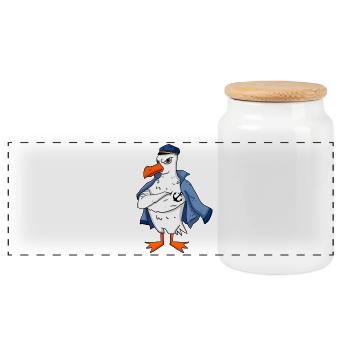 Muscular seagull with anchor tattoo seagull gift - Panoramic Cookie Jar with Wooden Lid - white - Front