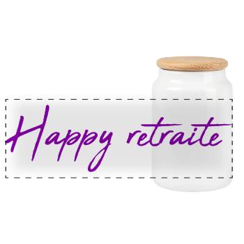 RETIREMENT. RETIREMENT. RETIRED. HAPPY RETIREMENT - Panoramic Cookie Jar with Wooden Lid - white - Front
