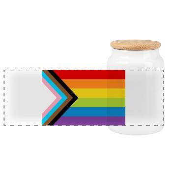 LGBT Pride Flag / Neue Regenbogen Progress Flagge - Panorama Keksdose mit Holzdeckel - Weiß - Vorne