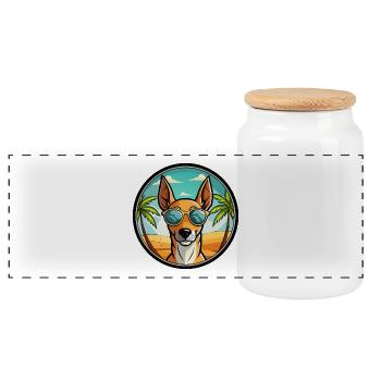 Podenco Ibizenco Hunderasse Cartoon Sonnenbrille Strand - Panorama Keksdose mit Holzdeckel - Weiß - Vorne